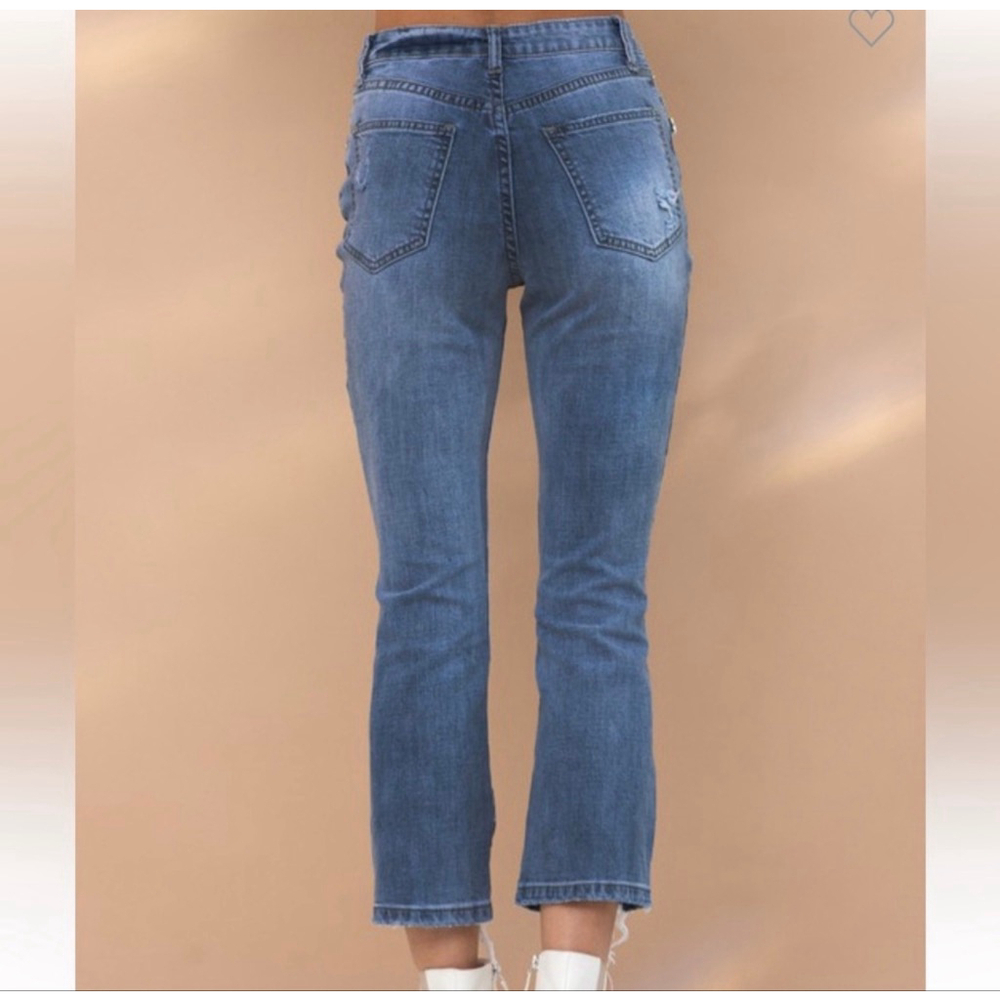 Blue B Ankle Cropped Jeans with Heart Cutout and rhinestones - Picture 3 of 4